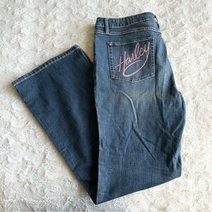 Harley Davidson Jeans Womens 16 TALL Blue Rhinestone Bling Bootcut Biker NEW